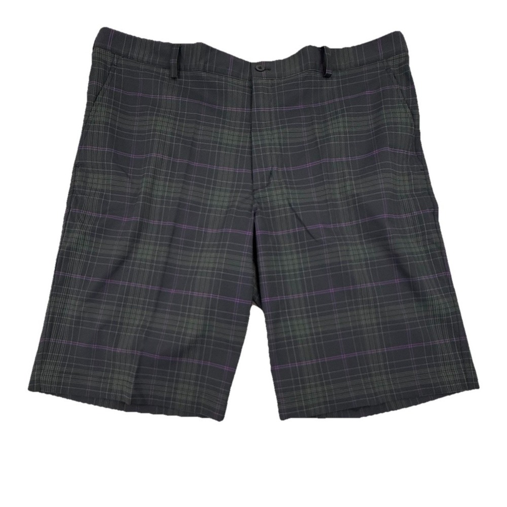 Nike Golf Flat Front Shorts Black Purple Checkered Size 40 12"‎ Inseam